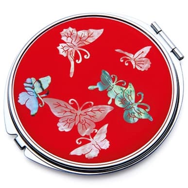 Compact Mirror Inlaid with Mother of Pearl Butterfly